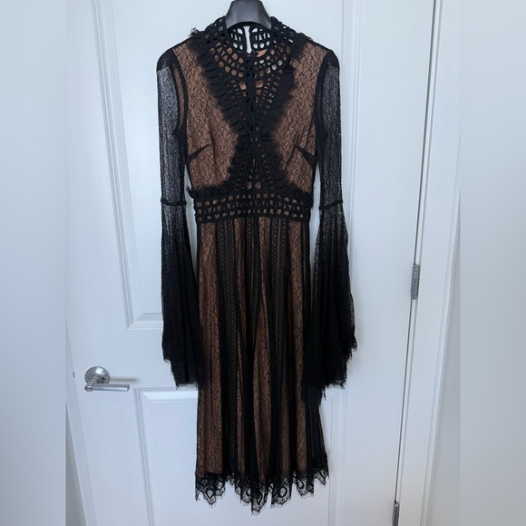 JONATHAN SIMKHAI Chantilly‎ Black Lace High Collar Midi Dress Size 0 - Picture 2 of 7